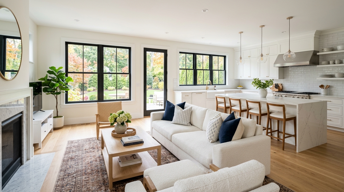 Bright and spotless residential home cleaned by Neuzi Clean in Massachusetts